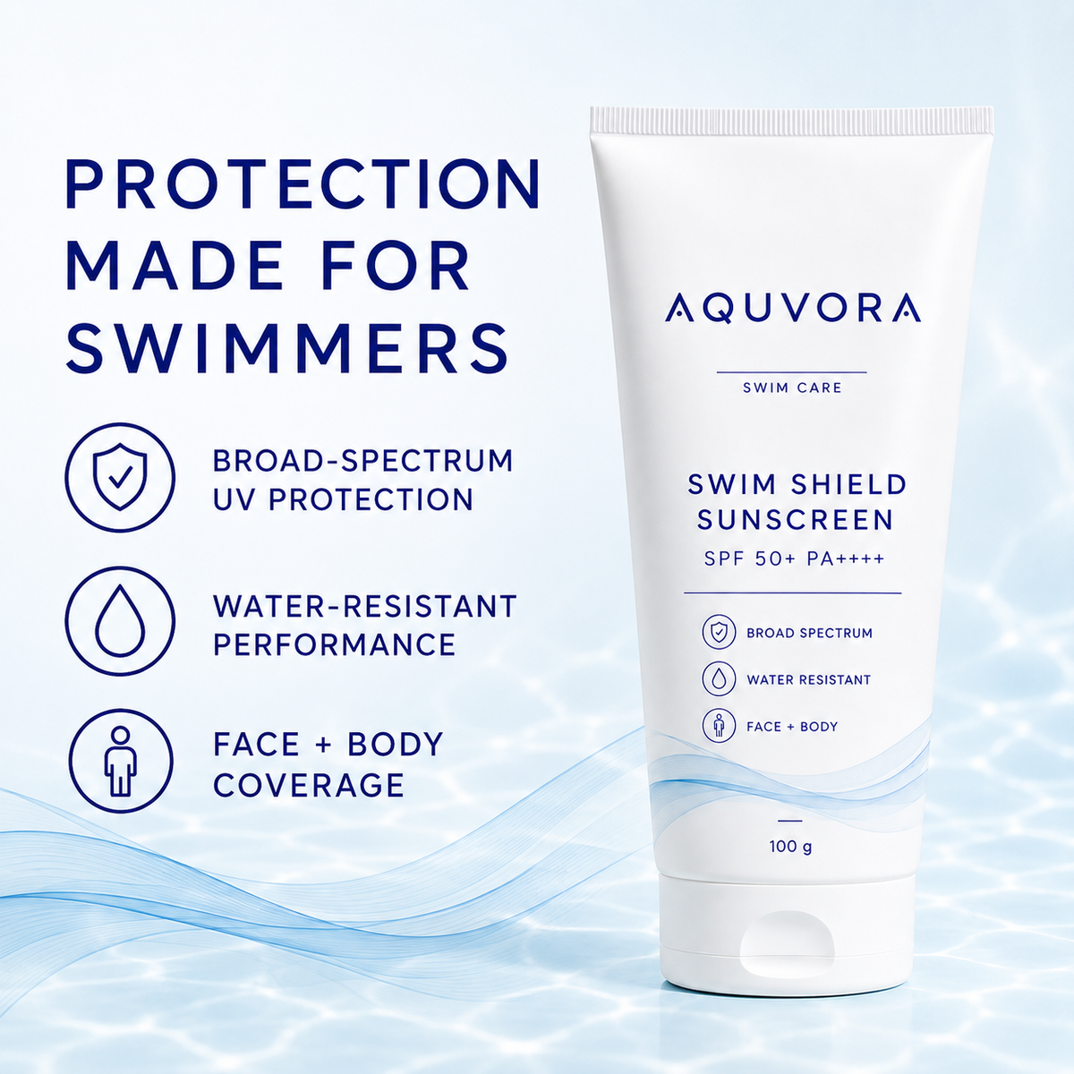 Aquvora Swim Shield Body Moisturizer & Sunscreen SPF 50+ PA++++